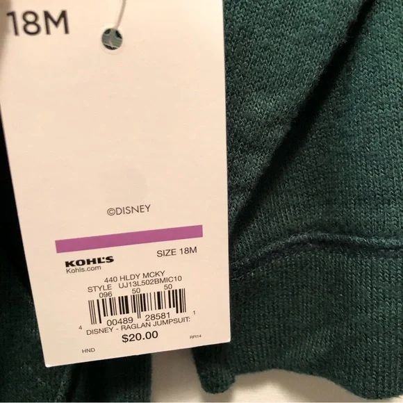 Disney Holiday Mickey Raglan Jumpsuit Baby Beans Kohls Christmas Sleeper 18M New - Picture 6 of 17